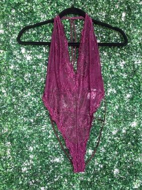 Music Legs Burgundy Lace Halter Teddy